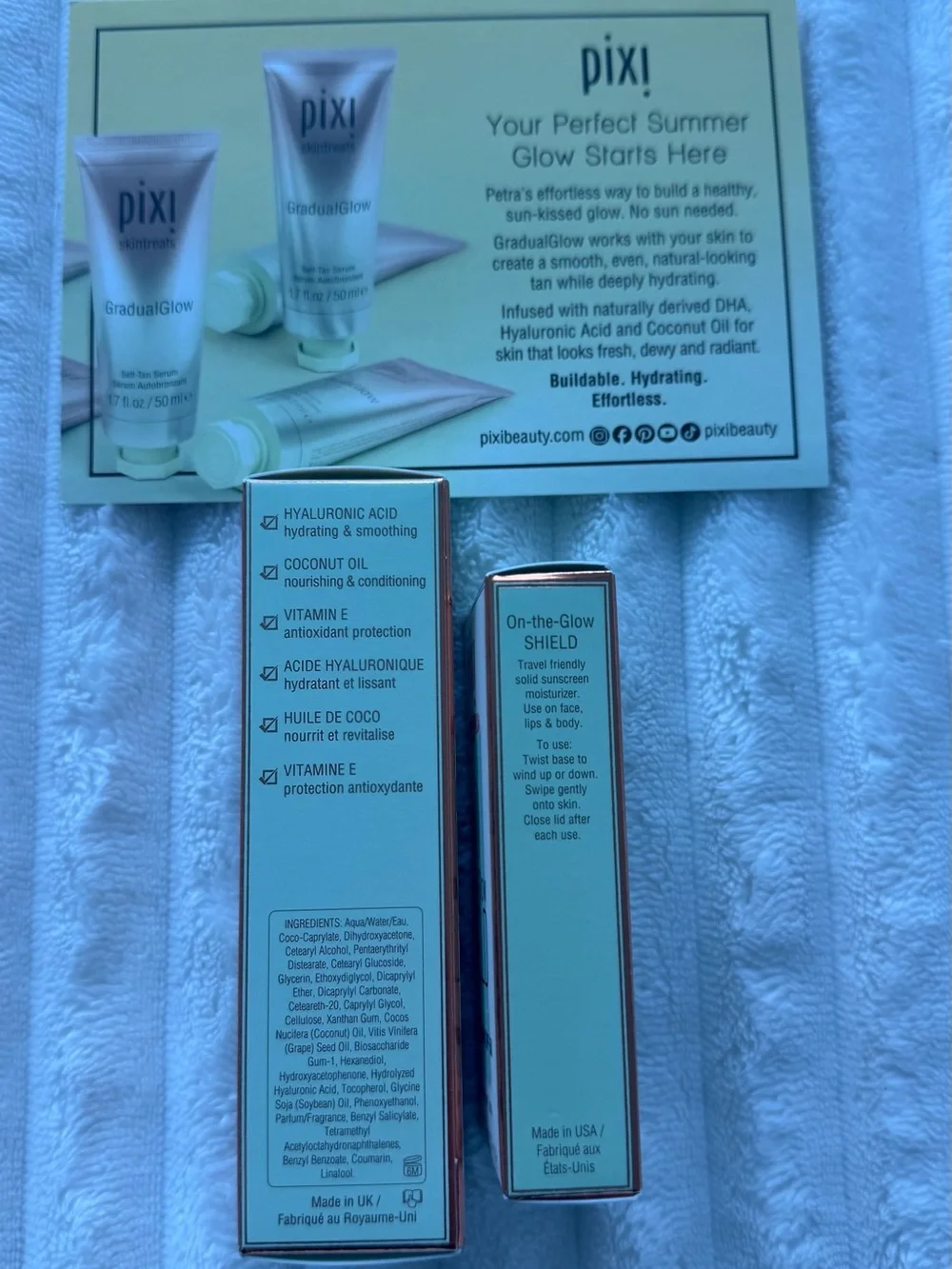 Pixi GradualGlow Self Tan Serum & On-the-Glow Shield SPF 50 Bundle New